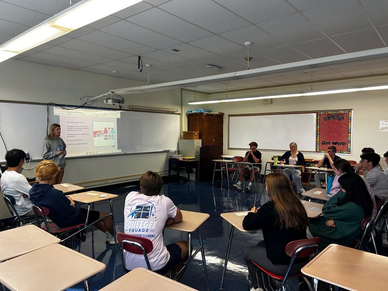 A Governor Livingston High School student presents during an AP Capstone classroom session.